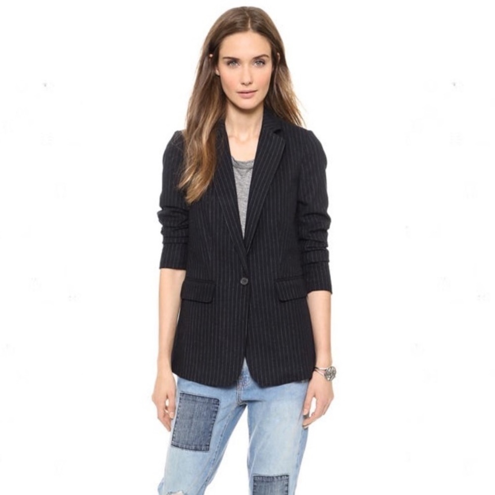 Joie Hannae Navy Pinstripe Blazer Tailored Notched‎ Lapel Office Academia 10